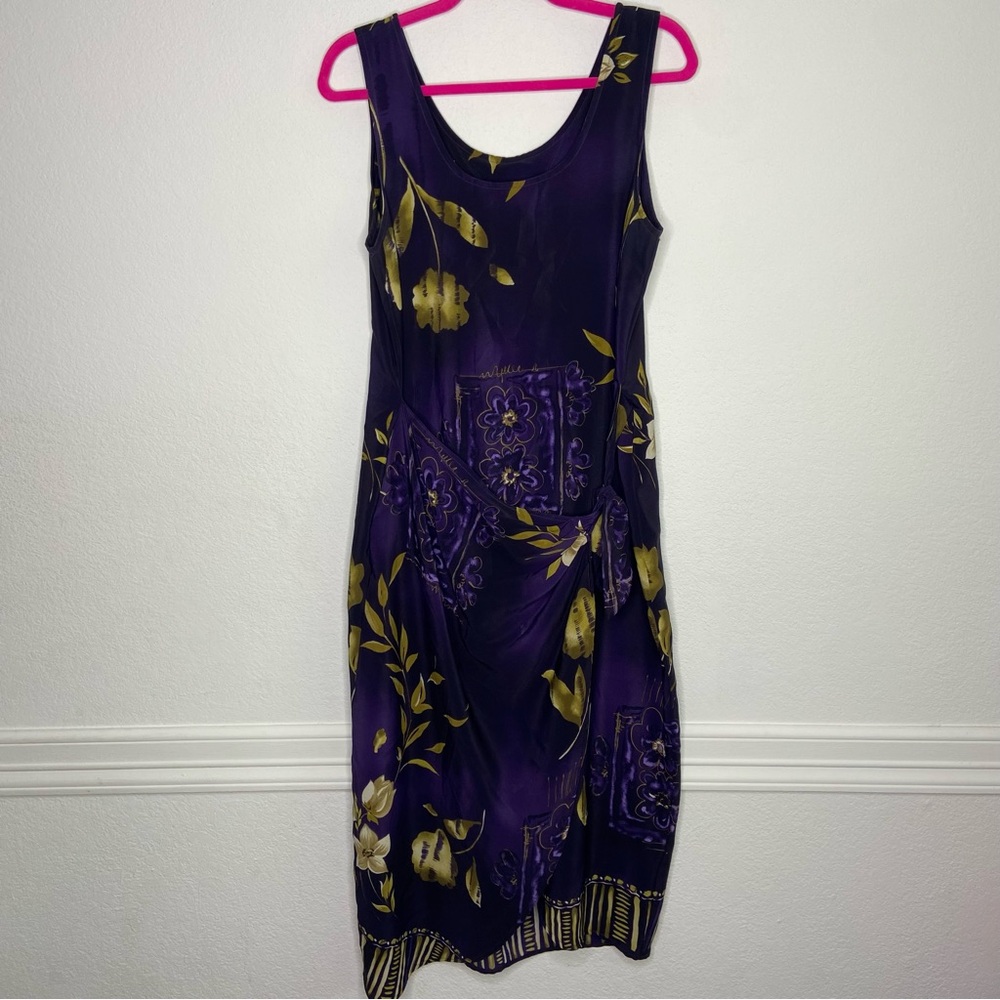 La Belle Vintage Y2K Purple Floral Faux Wrap Dress Size L